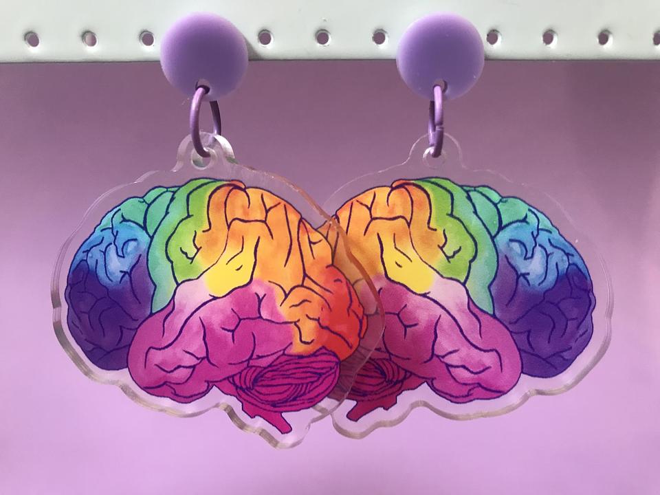 'Rainbow Brain' Acrylic Dangle Earrings